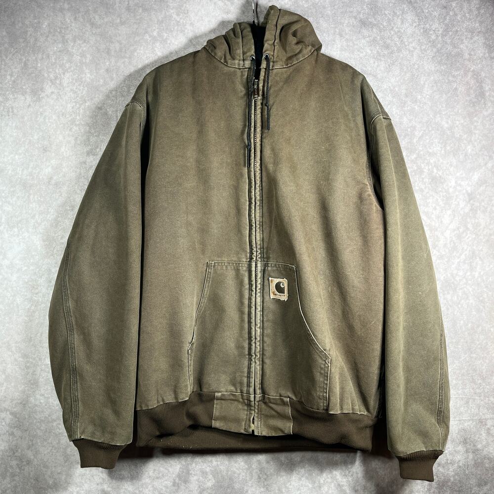 Carhartt Quilted Jacket Mens Size XLT Brown Hooded Full Zip Workwear J68CHT